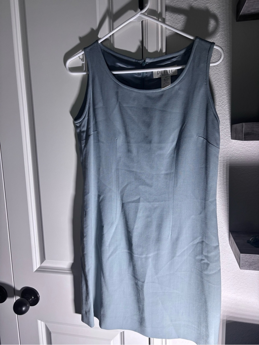 Petite Sophisticate Sleeveless Light Blue Shift Dress